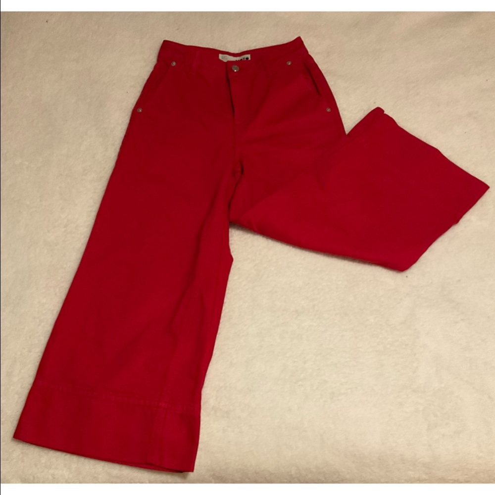 Red wide leg jeans